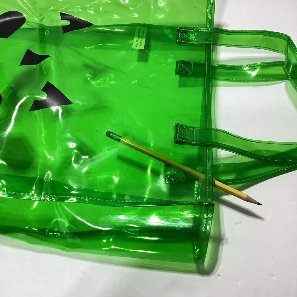 Vinyl Trick Or Treat Tote With Jack O Lantern Face Clear Green Large